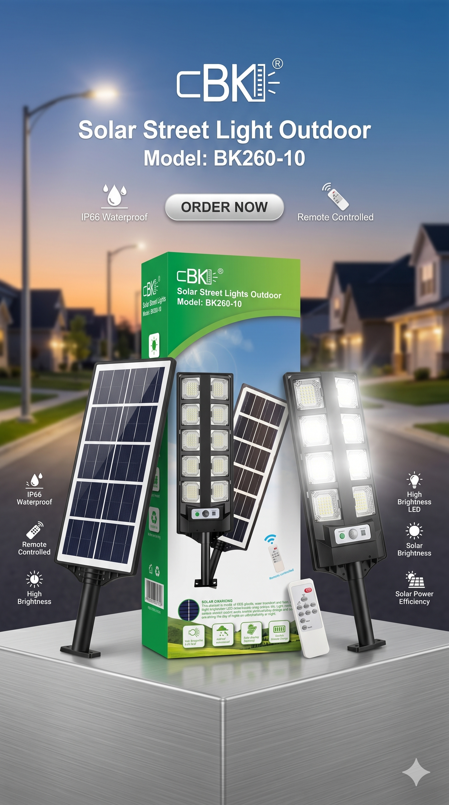 CBK Premium 100W Outdoor Solar Light | Automatic On/Off Waterproof Solar Street Light for Home & Garden